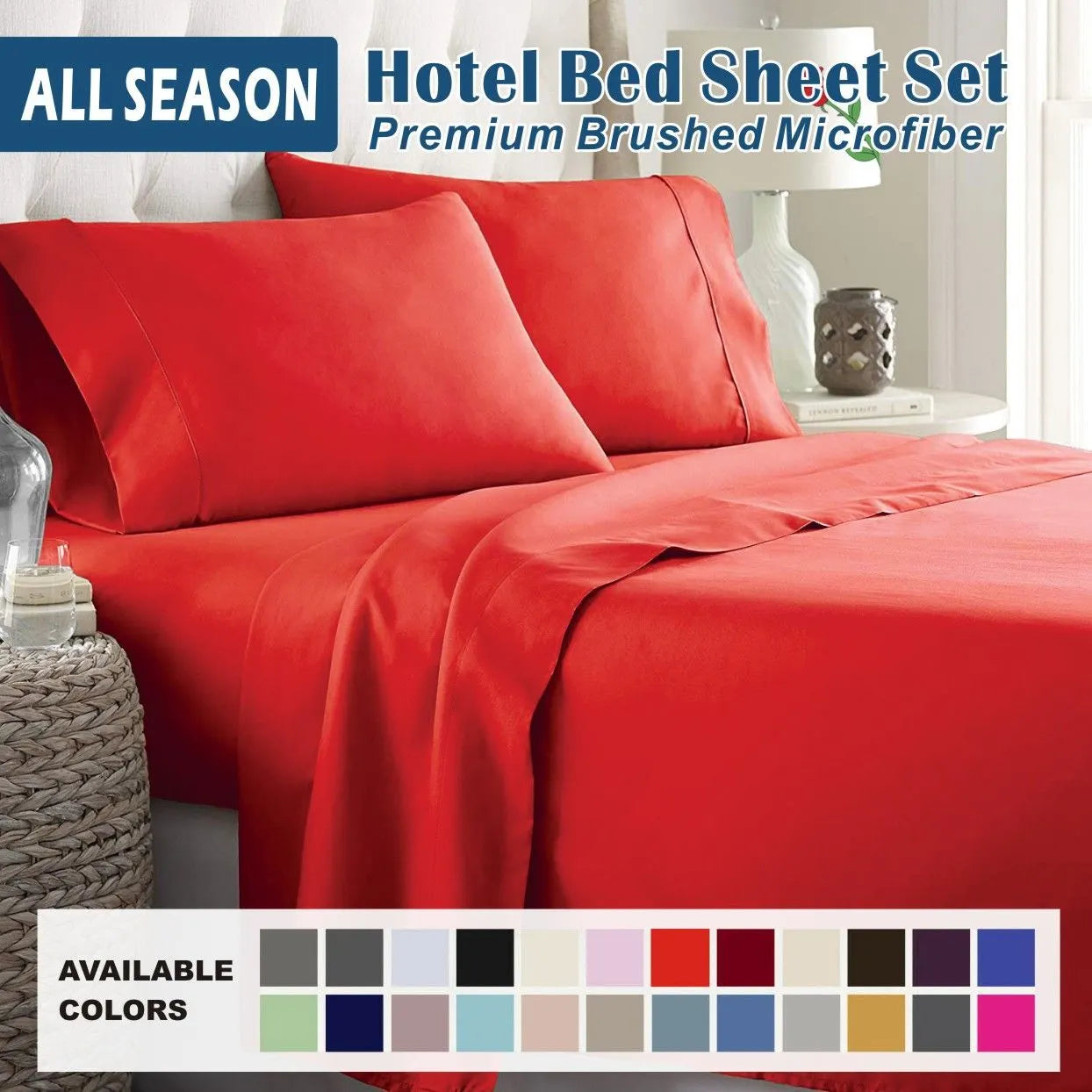 3 Piece Bed Sheet Set- Bedding Sheets & Pillowcases -Breathable Bedding - Wrinkle, Fade, Stain Resistant-Deep Pocket Flat Fitted Bed Sheet Set(Red,King Single)