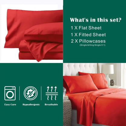 3 Piece Bed Sheet Set- Bedding Sheets & Pillowcases -Breathable Bedding - Wrinkle, Fade, Stain Resistant-Deep Pocket Flat Fitted Bed Sheet Set(Red,King Single) - Image 5