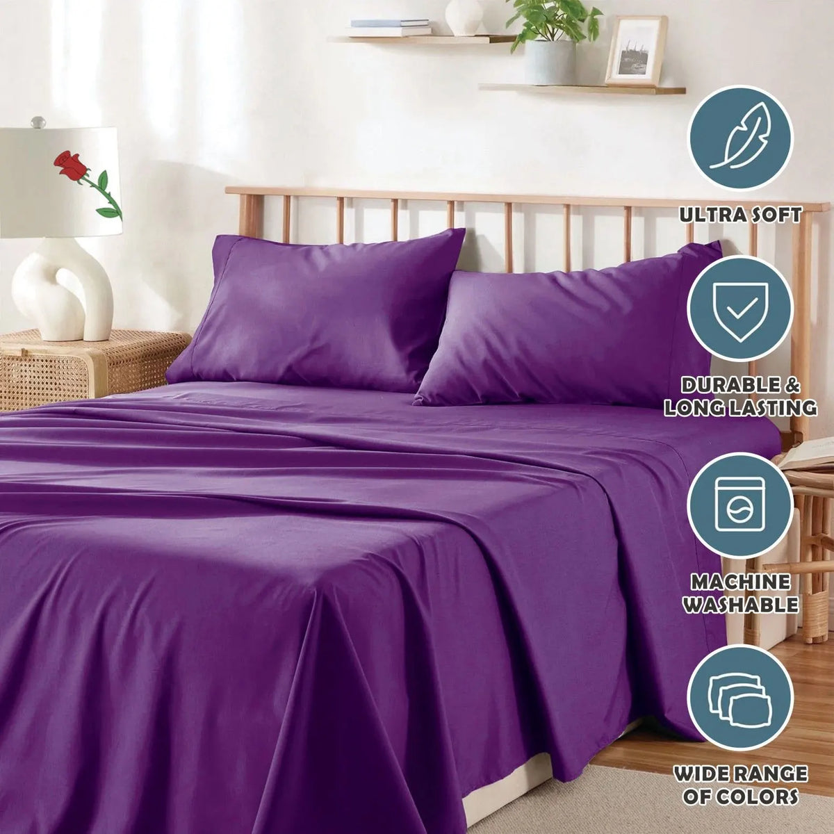 3 Piece Bed Sheet Set- Bedding Sheets & Pillowcases -Breathable Bedding - Wrinkle, Fade, Stain Resistant-Deep Pocket Flat Fitted Bed Sheet Set(Purple,King Single) - Image 6