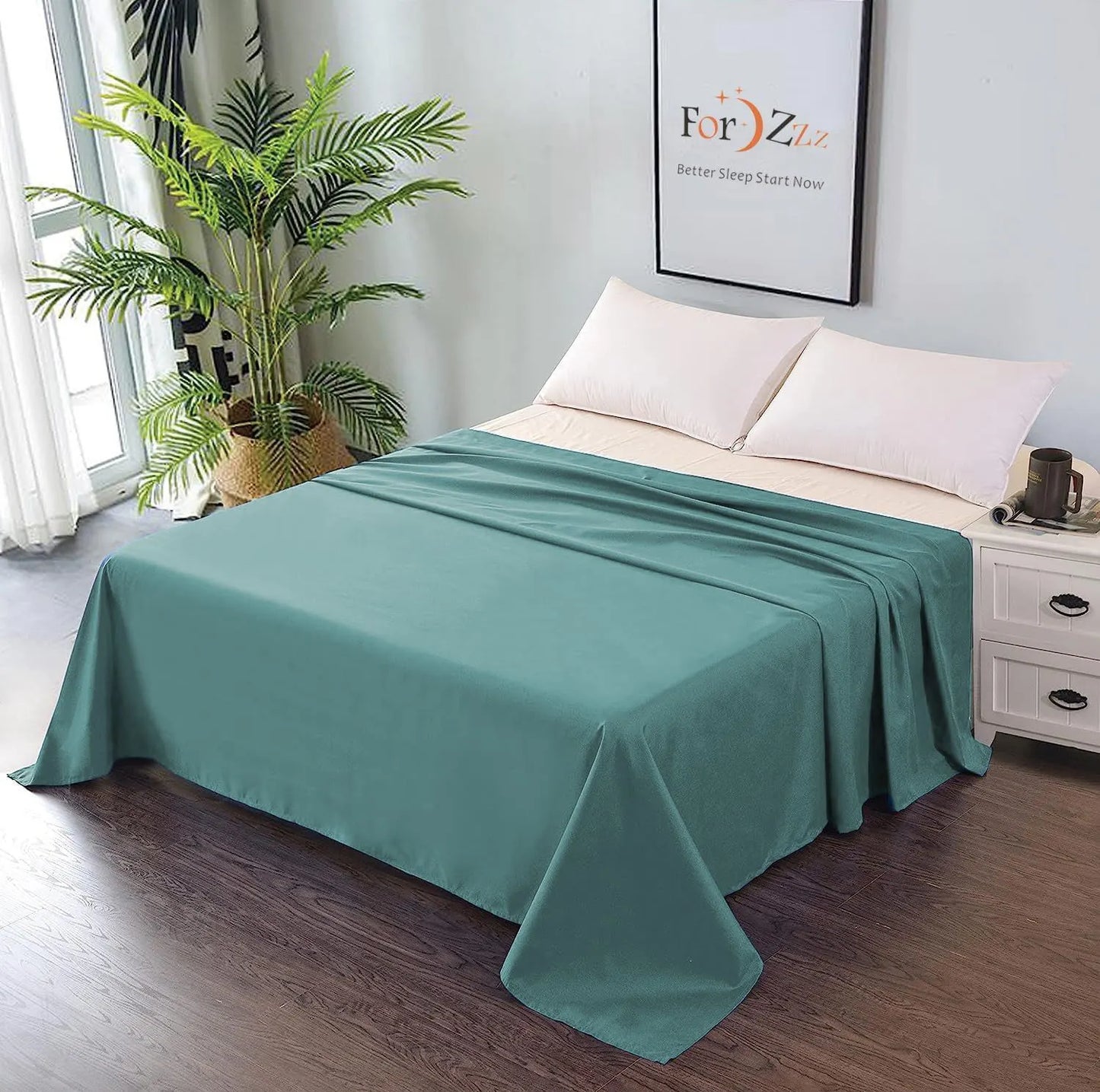 Elegant Comfort Premium Hotel Quality 1-Piece King Single Flat Sheet, Luxury and Softest 2000 Thread Count Bedding Flat Sheet(King Single,Biscay blue)