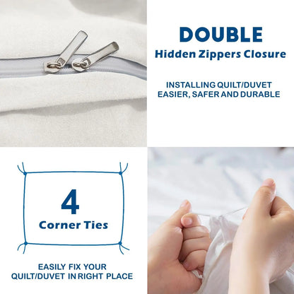 3 Piece Hotel Soft Microfiber Quilt Cover Set-2000TC Duvet/Donna Cover Set & Pillowcases -1 Quilt Cover Zipper Closure & 1 x Pillowcases-Breathable Bedding - Wrinkle, Fade, Stain Resistant(Raw white,Queen) - Image 3
