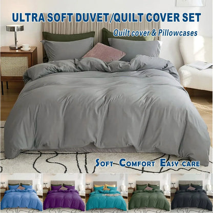 3 Piece Hotel Soft Microfiber Quilt Cover Set-2000TC Duvet/Donna Cover Set & Pillowcases -1 Quilt Cover Zipper Closure & 1 x Pillowcases-Breathable Bedding - Wrinkle, Fade, Stain Resistant(Grey,Queen)