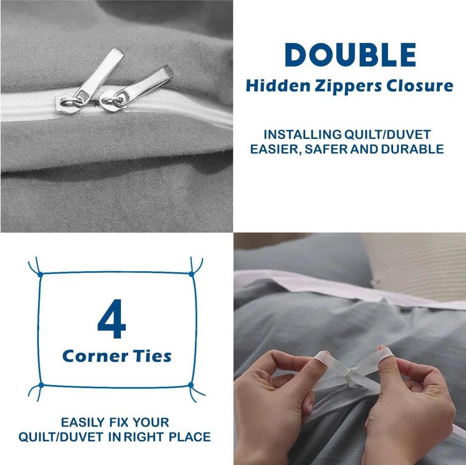 3 Piece Hotel Soft Microfiber Quilt Cover Set-2000TC Duvet/Donna Cover Set & Pillowcases -1 Quilt Cover Zipper Closure & 1 x Pillowcases-Breathable Bedding - Wrinkle, Fade, Stain Resistant(Grey,Queen) - Image 3