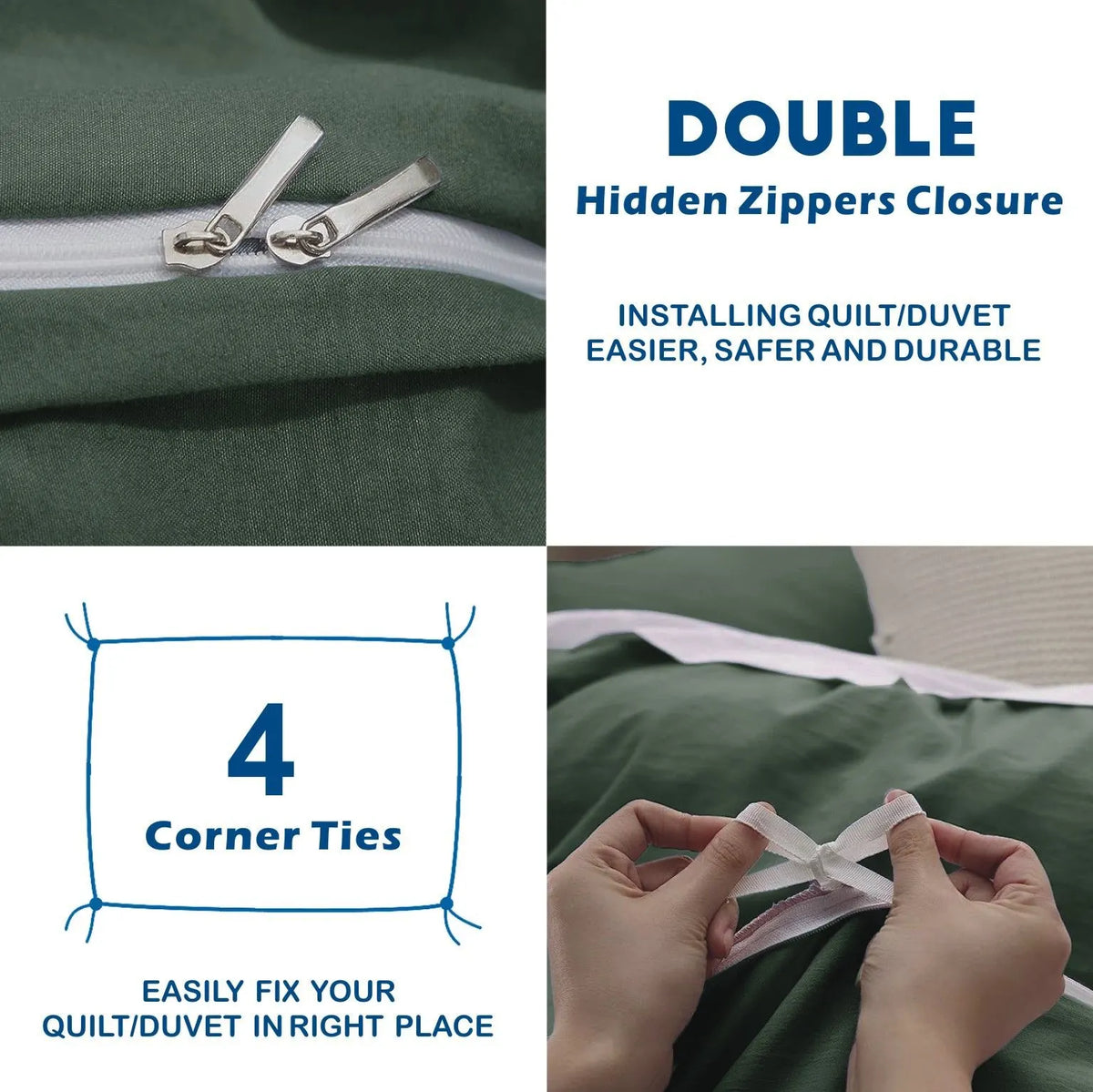 3 Piece Hotel Soft Microfiber Quilt Cover Set-2000TC Duvet/Donna Cover Set & Pillowcases -1 Quilt Cover Zipper Closure & 1 x Pillowcases-Breathable Bedding - Wrinkle, Fade, Stain Resistant(Olive green,Queen) - Image 3