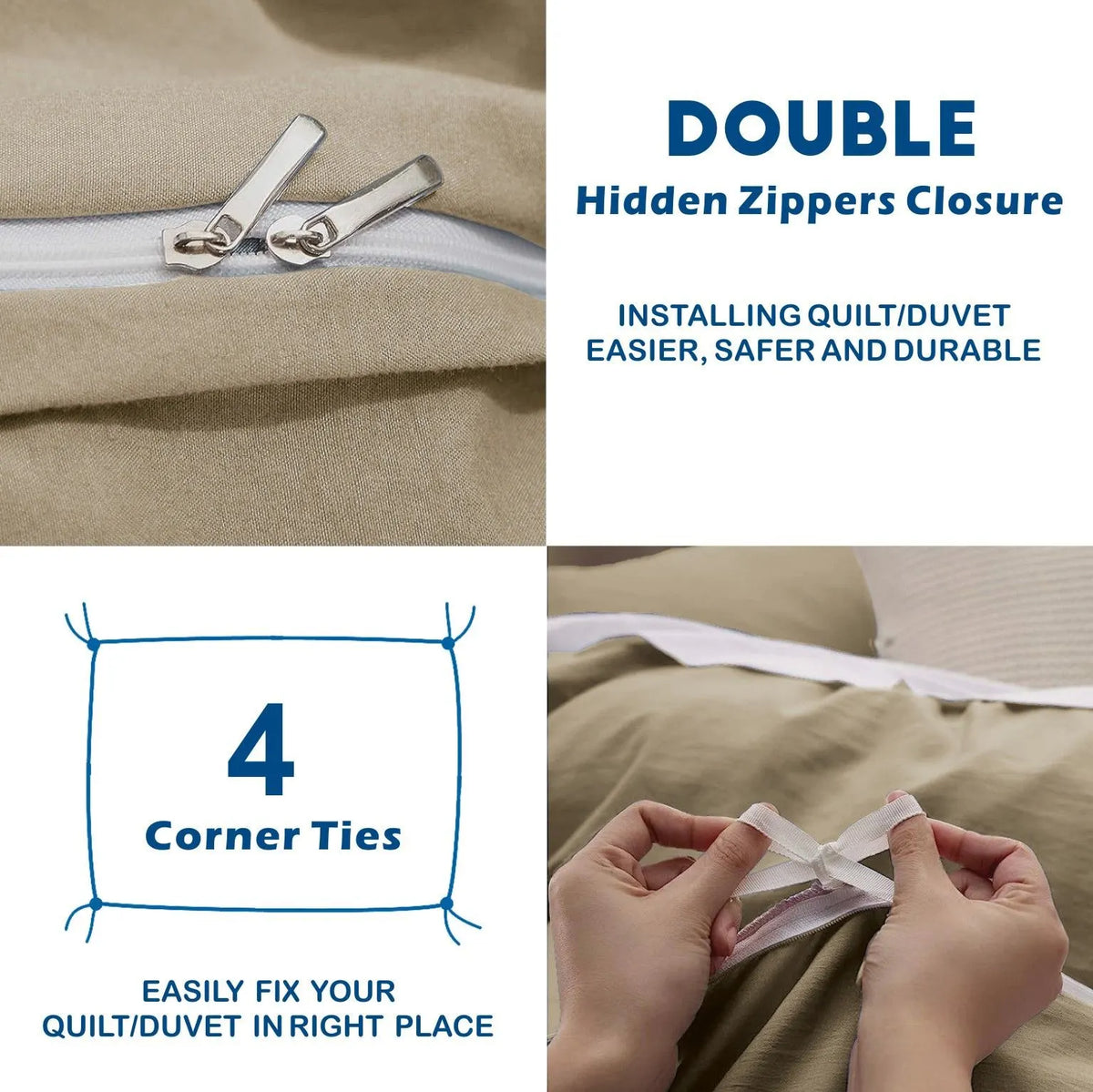 3 Piece Hotel Soft Microfiber Quilt Cover Set-2000TC Duvet/Donna Cover Set & Pillowcases -1 Quilt Cover Zipper Closure & 1 x Pillowcases-Breathable Bedding - Wrinkle, Fade, Stain Resistant(Camel Beige,Queen) - Image 3