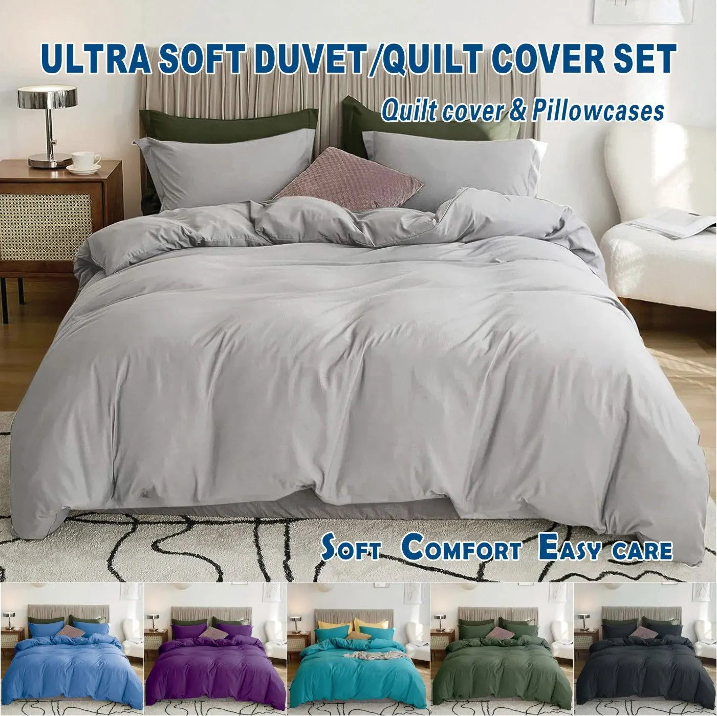 3 Piece Hotel Soft Microfiber Quilt Cover Set-2000TC Duvet/Donna Cover Set & Pillowcases -1 Quilt Cover Zipper Closure & 1 x Pillowcases-Breathable Bedding - Wrinkle, Fade, Stain Resistant(Silver-gray,Queen)