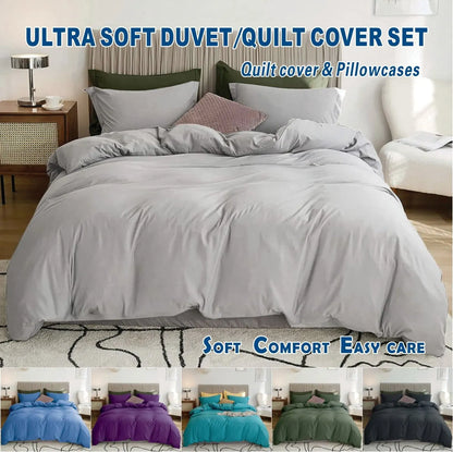3 Piece Hotel Soft Microfiber Quilt Cover Set-2000TC Duvet/Donna Cover Set & Pillowcases -1 Quilt Cover Zipper Closure & 1 x Pillowcases-Breathable Bedding - Wrinkle, Fade, Stain Resistant(Silver-gray,Queen)