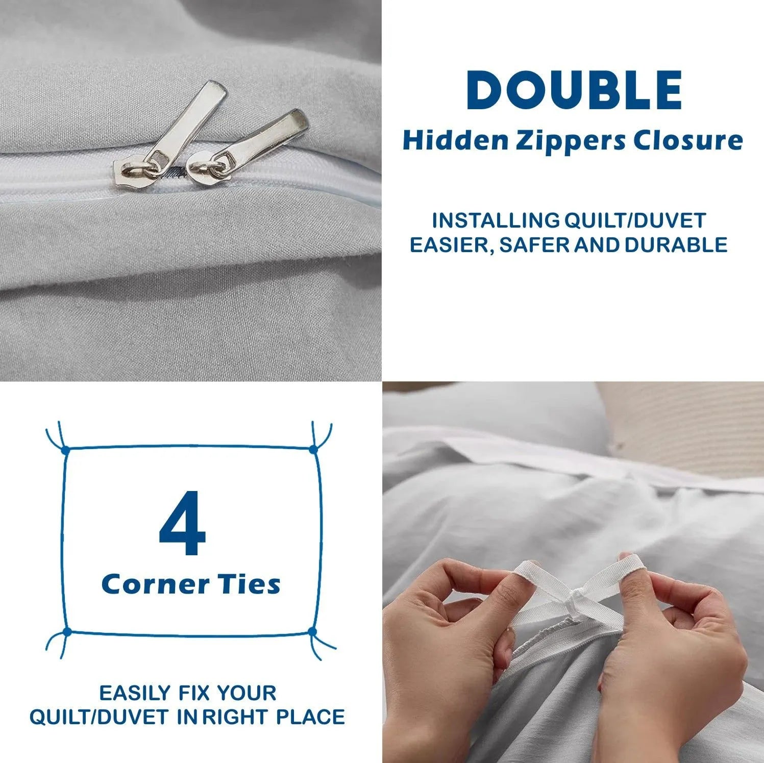 3 Piece Hotel Soft Microfiber Quilt Cover Set-2000TC Duvet/Donna Cover Set & Pillowcases -1 Quilt Cover Zipper Closure & 1 x Pillowcases-Breathable Bedding - Wrinkle, Fade, Stain Resistant(Silver-gray,Queen) - Image 3