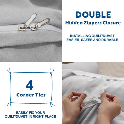 3 Piece Hotel Soft Microfiber Quilt Cover Set-2000TC Duvet/Donna Cover Set & Pillowcases -1 Quilt Cover Zipper Closure & 1 x Pillowcases-Breathable Bedding - Wrinkle, Fade, Stain Resistant(Silver-gray,Queen) - Image 3