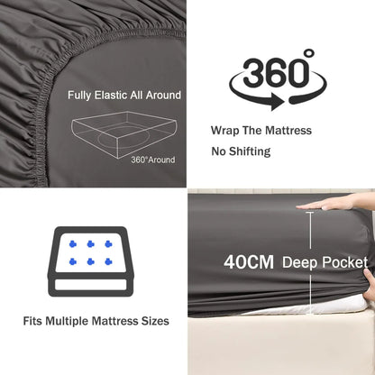 3 Piece Fitted Sheet Set- Fitted Sheet & Pillowcases -Breathable Bedding - Wrinkle, Fade, Stain Resistant- 40cm Deep Pocket Fitted Bed Sheet Set(Dark gray,Queen) - Image 3