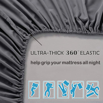 3 Piece Fitted Sheet Set- Fitted Sheet & Pillowcases -Breathable Bedding - Wrinkle, Fade, Stain Resistant- 40cm Deep Pocket Fitted Bed Sheet Set(Dark gray,Queen) - Image 5