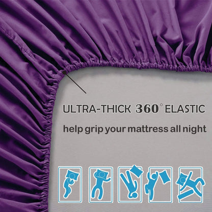 3 Piece Fitted Sheet Set- Fitted Sheet & Pillowcases -Breathable Bedding - Wrinkle, Fade, Stain Resistant- 40cm Deep Pocket Fitted Bed Sheet Set(Purple,Queen) - Image 5