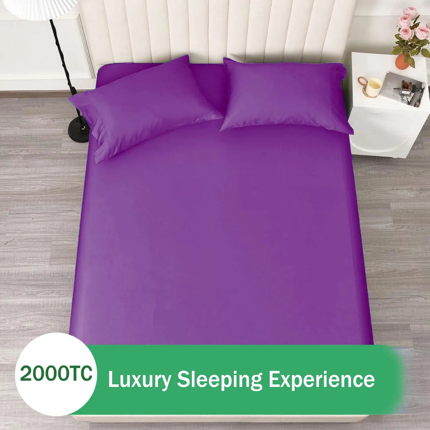 3 Piece Fitted Sheet Set- Fitted Sheet & Pillowcases -Breathable Bedding - Wrinkle, Fade, Stain Resistant- 40cm Deep Pocket Fitted Bed Sheet Set(Purple,Queen) - Image 6