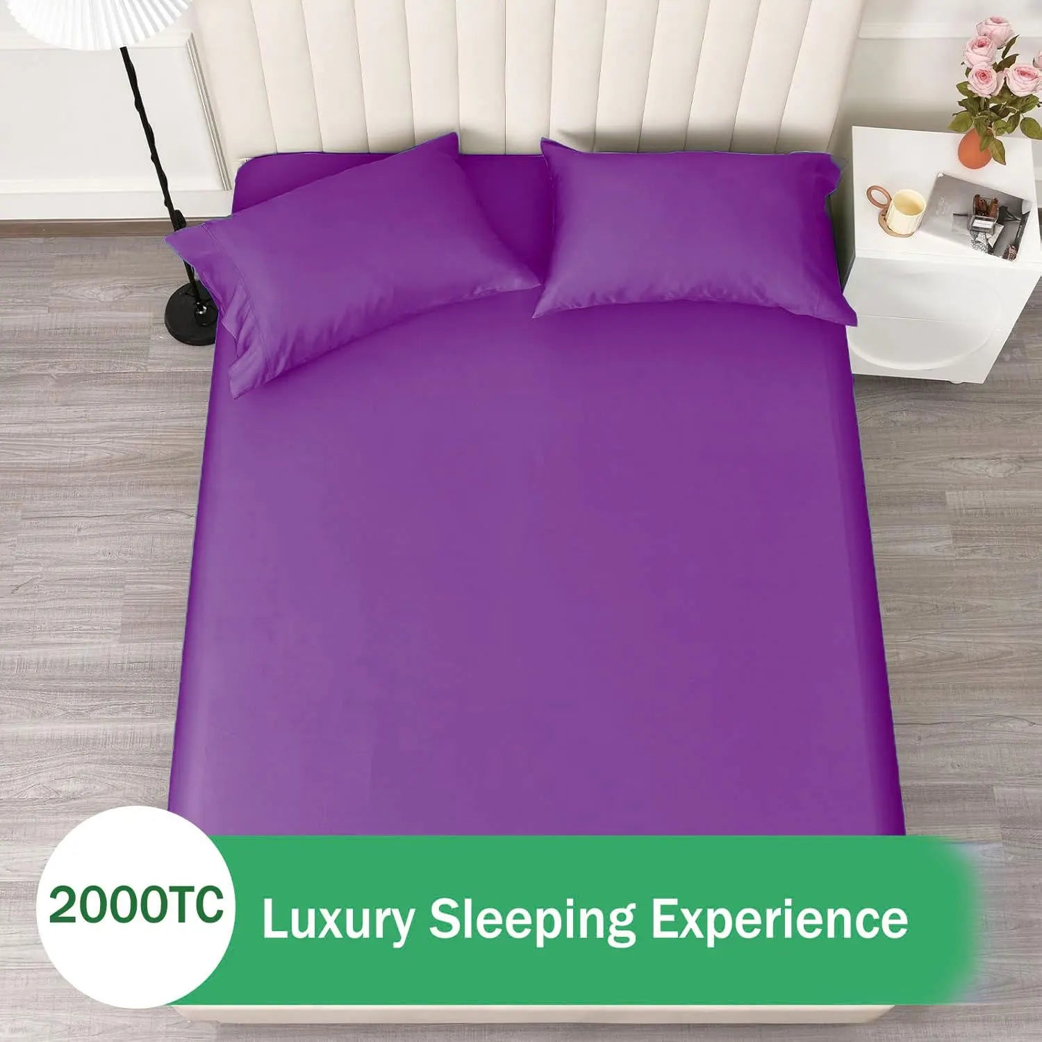 3 Piece Fitted Sheet Set- Fitted Sheet & Pillowcases -Breathable Bedding - Wrinkle, Fade, Stain Resistant- 40cm Deep Pocket Fitted Bed Sheet Set(Purple,Queen) - Image 6