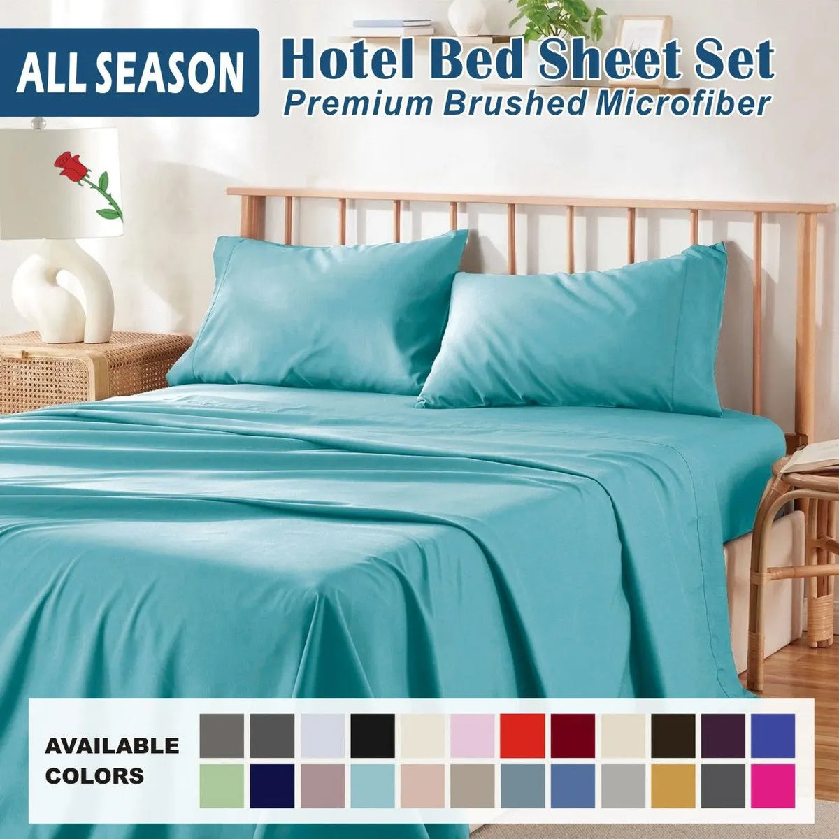 4 Piece Bed Sheet Set- Bedding Sheets & Pillowcases -Breathable Bedding - Wrinkle, Fade, Stain Resistant-Deep Pocket Flat Fitted Bed Sheet Set(Ice Blue,Queen)