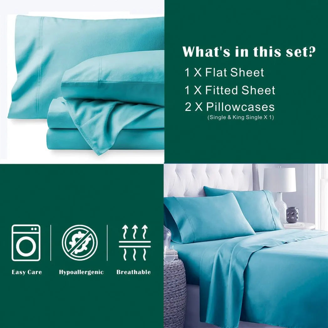 4 Piece Bed Sheet Set- Bedding Sheets & Pillowcases -Breathable Bedding - Wrinkle, Fade, Stain Resistant-Deep Pocket Flat Fitted Bed Sheet Set(Ice Blue,Queen) - Image 7