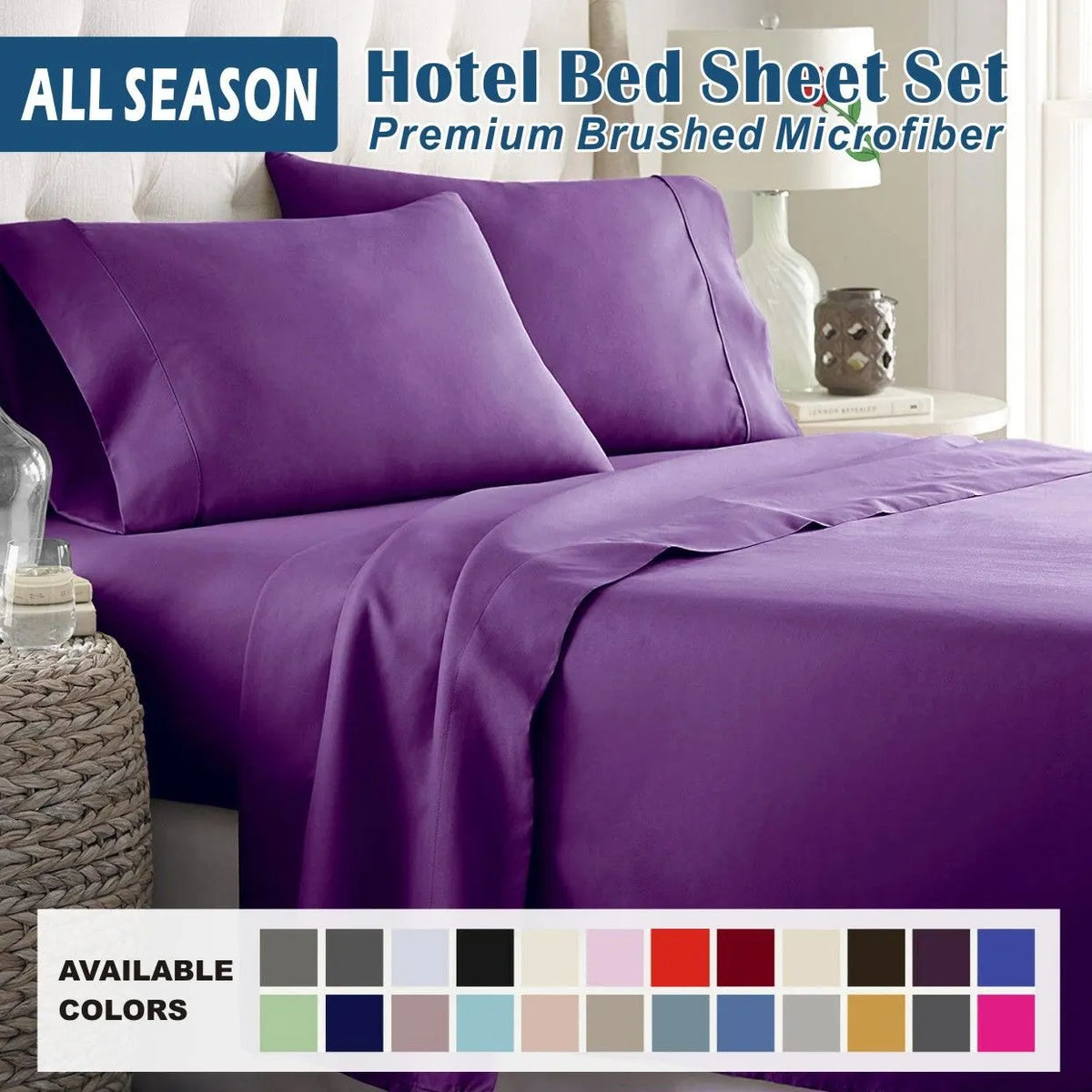 4 Piece Bed Sheet Set- Bedding Sheets & Pillowcases -Breathable Bedding - Wrinkle, Fade, Stain Resistant-Deep Pocket Flat Fitted Bed Sheet Set(Purple,Queen)