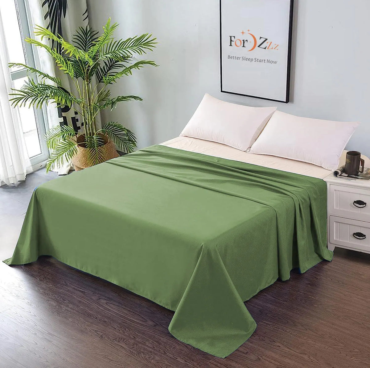 Elegant Comfort Premium Hotel Quality 1-Piece Queen Flat Sheet, Luxury and Softest 2000 Thread Count Bedding Flat Sheet(Queen,Olive green)