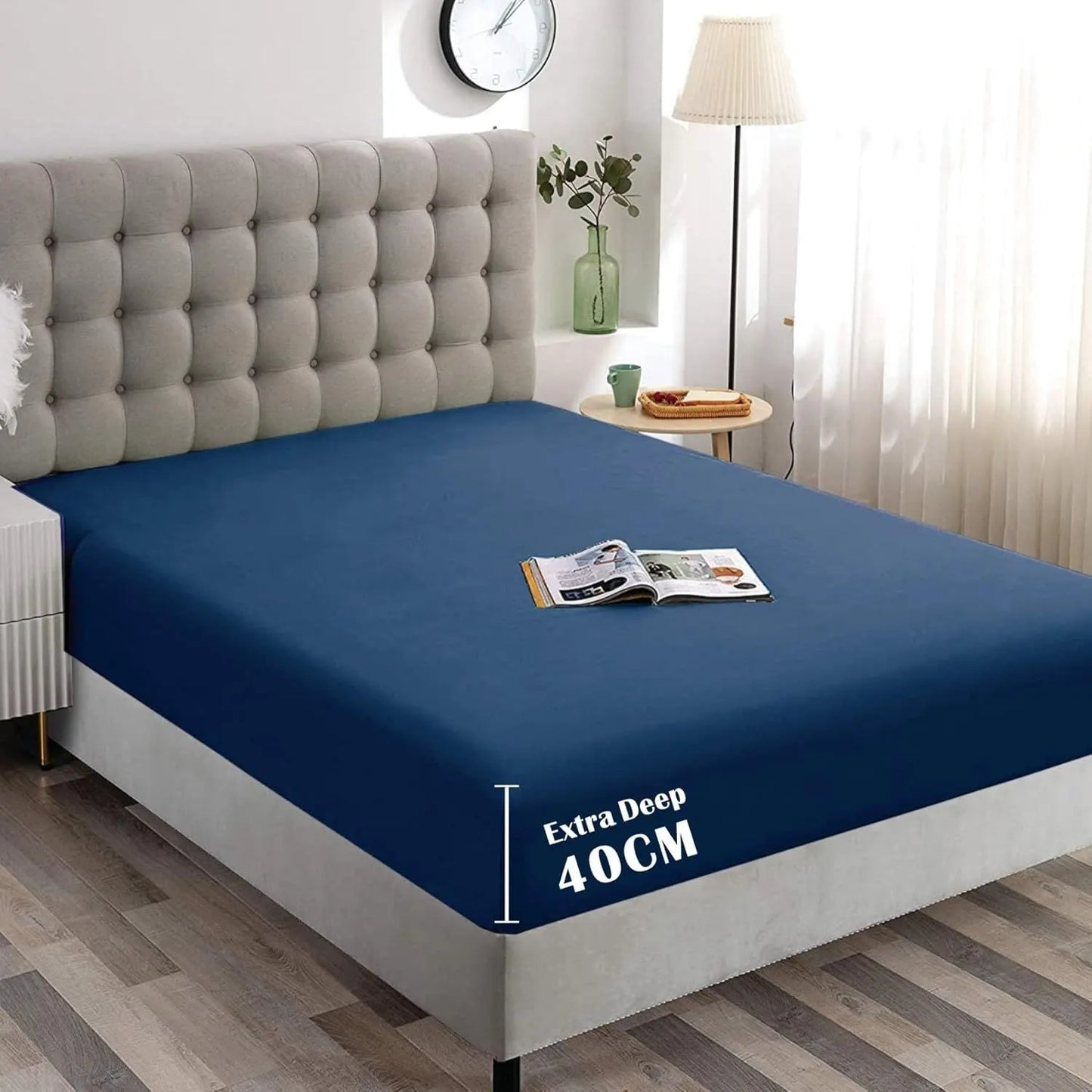 Hotel Quality Fitted Sheet - 1 Piece Fitted Sheet  -Breathable Bedding - Wrinkle, Fade, Stain Resistant- 16inch/40cm Deep Pocket Fitted Bed Sheet-Wrinkle and Fade Resistant,(Navy,Queen)