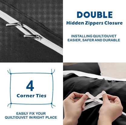 2 Piece Hotel Soft Microfiber Quilt Cover Set-2000TC Duvet/Donna Cover Set & Pillowcases -1 Quilt Cover Zipper Closure & 1 x Pillowcases-Breathable Bedding - Wrinkle, Fade, Stain Resistant(Black,Single) - Image 3