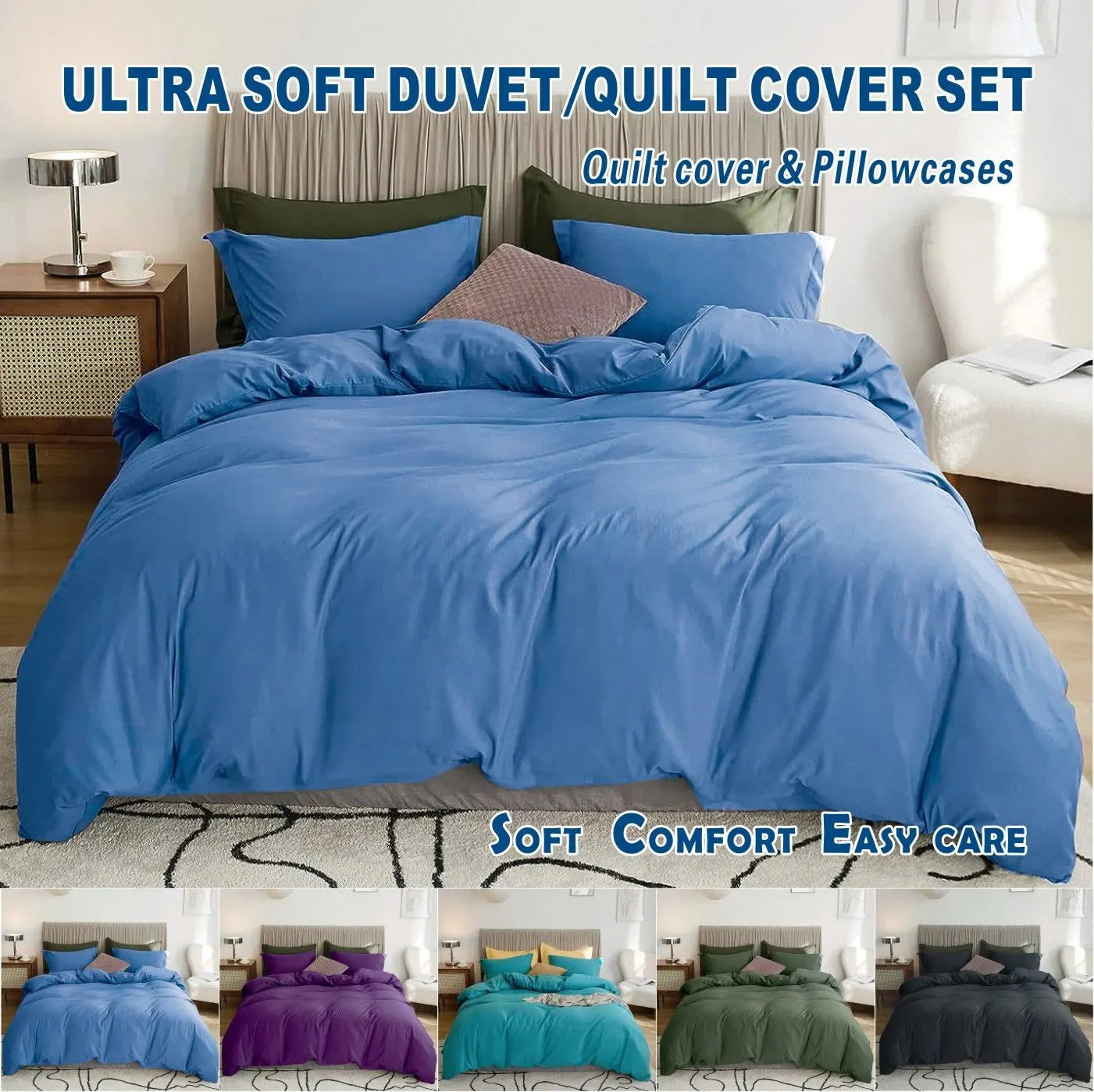 2 Piece Hotel Soft Microfiber Quilt Cover Set-2000TC Duvet/Donna Cover Set & Pillowcases -1 Quilt Cover Zipper Closure & 1 x Pillowcases-Breathable Bedding - Wrinkle, Fade, Stain Resistant(Ocean,Single)