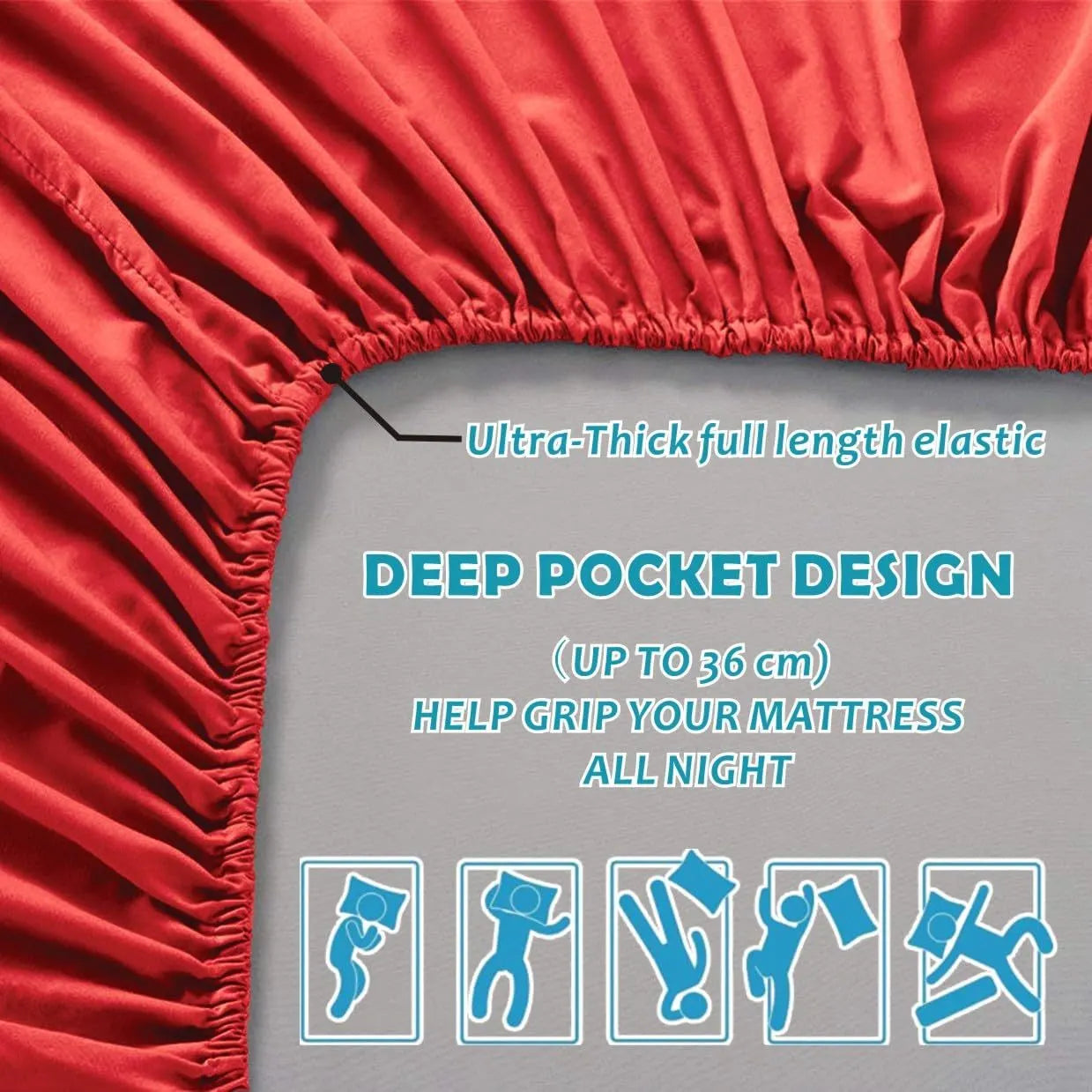 2 Piece Fitted Sheet Set- Fitted Sheet & Pillowcases -Breathable Bedding - Wrinkle, Fade, Stain Resistant- 40cm Deep Pocket Fitted Bed Sheet Set(Red,Single) - Image 6
