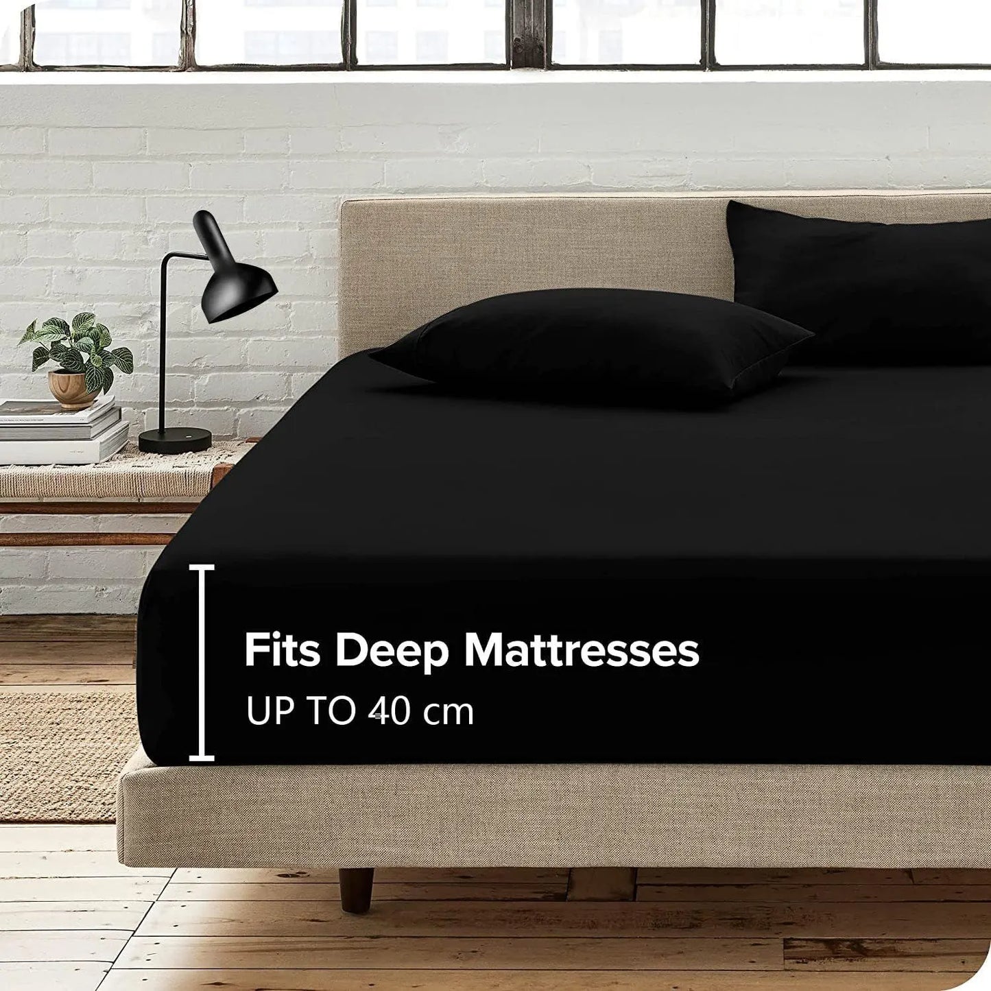 2 Piece Fitted Sheet Set- Fitted Sheet & Pillowcases -Breathable Bedding - Wrinkle, Fade, Stain Resistant- 40cm Deep Pocket Fitted Bed Sheet Set(Black,Single)