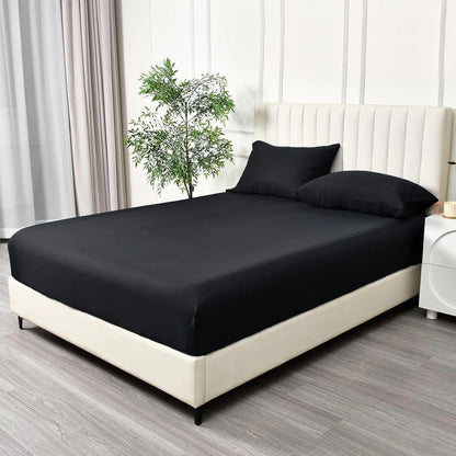 2 Piece Fitted Sheet Set- Fitted Sheet & Pillowcases -Breathable Bedding - Wrinkle, Fade, Stain Resistant- 40cm Deep Pocket Fitted Bed Sheet Set(Black,Single) - Image 2