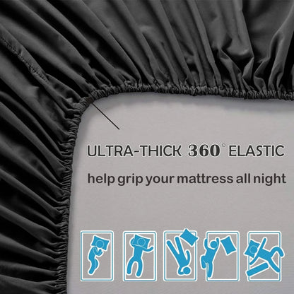 2 Piece Fitted Sheet Set- Fitted Sheet & Pillowcases -Breathable Bedding - Wrinkle, Fade, Stain Resistant- 40cm Deep Pocket Fitted Bed Sheet Set(Black,Single) - Image 4