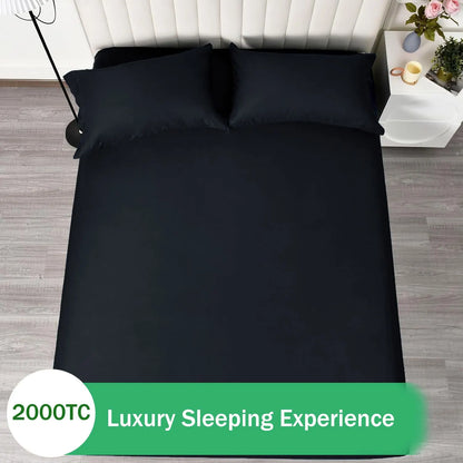 2 Piece Fitted Sheet Set- Fitted Sheet & Pillowcases -Breathable Bedding - Wrinkle, Fade, Stain Resistant- 40cm Deep Pocket Fitted Bed Sheet Set(Black,Single) - Image 5