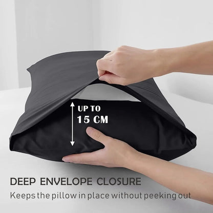 2 Piece Fitted Sheet Set- Fitted Sheet & Pillowcases -Breathable Bedding - Wrinkle, Fade, Stain Resistant- 40cm Deep Pocket Fitted Bed Sheet Set(Black,Single) - Image 6