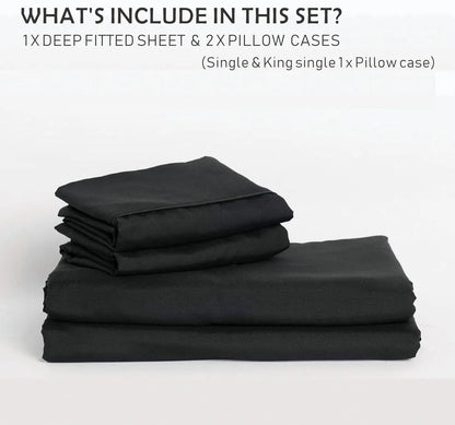 2 Piece Fitted Sheet Set- Fitted Sheet & Pillowcases -Breathable Bedding - Wrinkle, Fade, Stain Resistant- 40cm Deep Pocket Fitted Bed Sheet Set(Black,Single) - Image 8