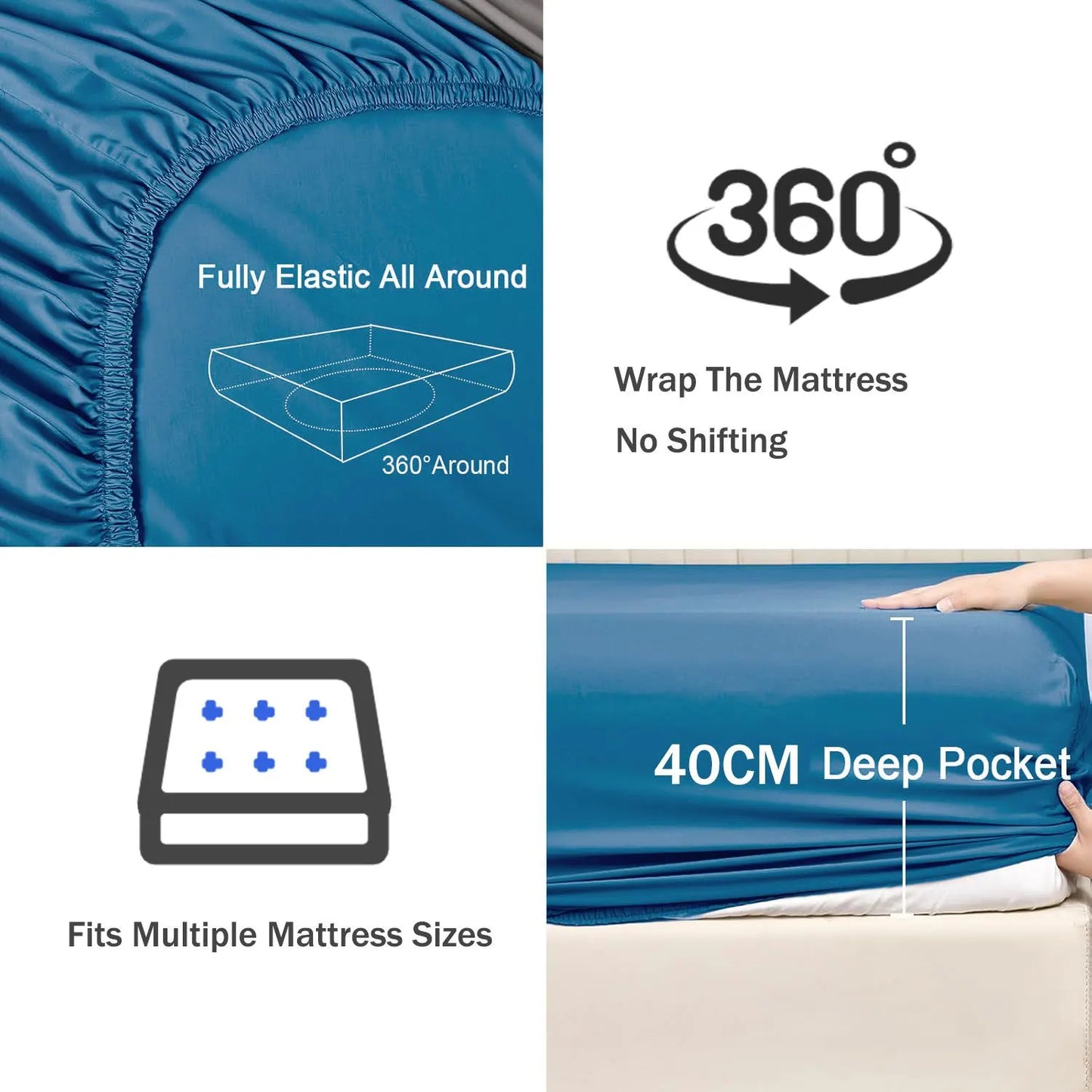 2 Piece Fitted Sheet Set- Fitted Sheet & Pillowcases -Breathable Bedding - Wrinkle, Fade, Stain Resistant- 40cm Deep Pocket Fitted Bed Sheet Set(Ocean,Single) - Image 3
