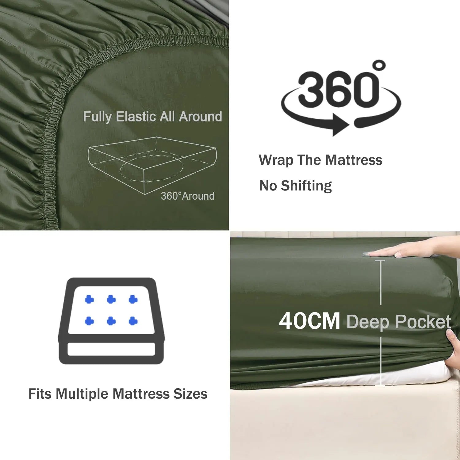 2 Piece Fitted Sheet Set- Fitted Sheet & Pillowcases -Breathable Bedding - Wrinkle, Fade, Stain Resistant- 40cm Deep Pocket Fitted Bed Sheet Set(Olive green,Single) - Image 3