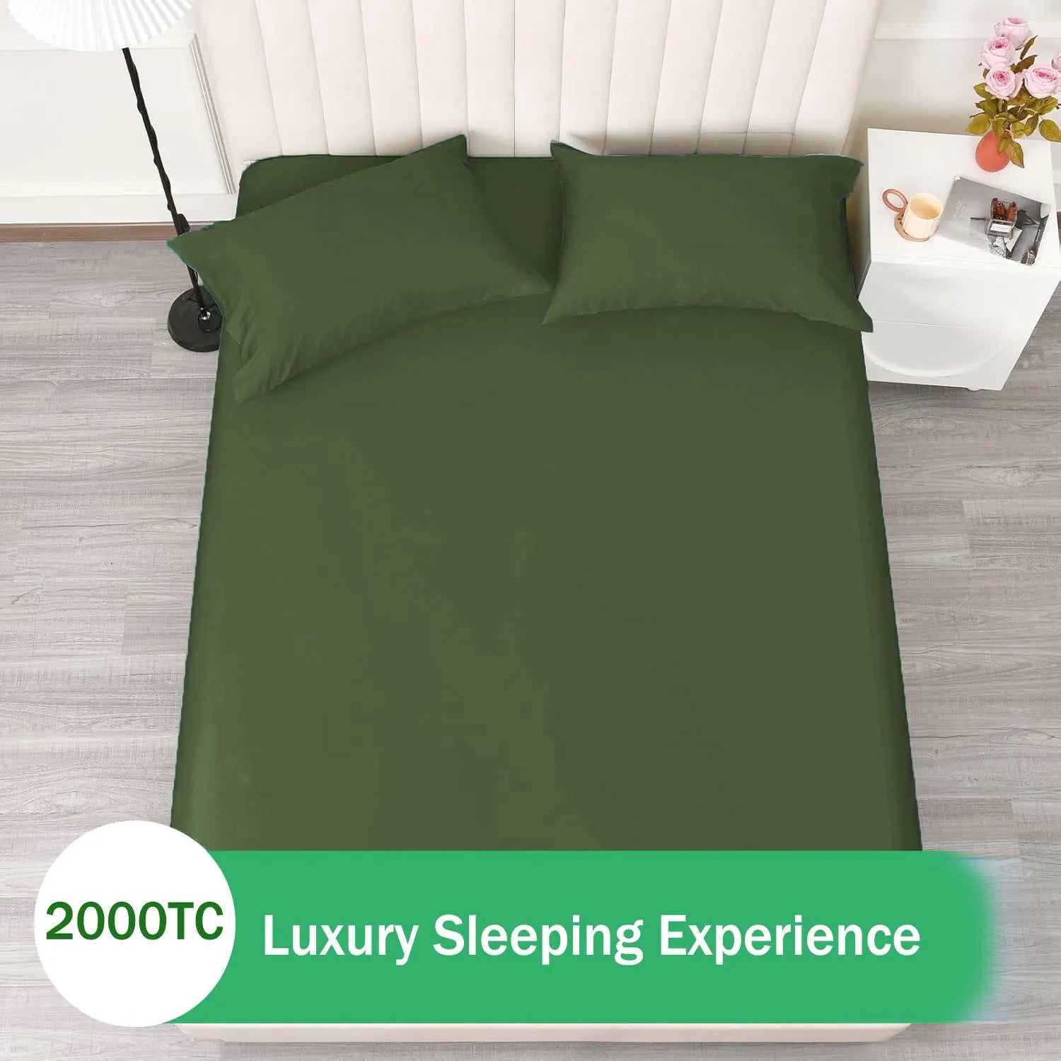 2 Piece Fitted Sheet Set- Fitted Sheet & Pillowcases -Breathable Bedding - Wrinkle, Fade, Stain Resistant- 40cm Deep Pocket Fitted Bed Sheet Set(Olive green,Single) - Image 6