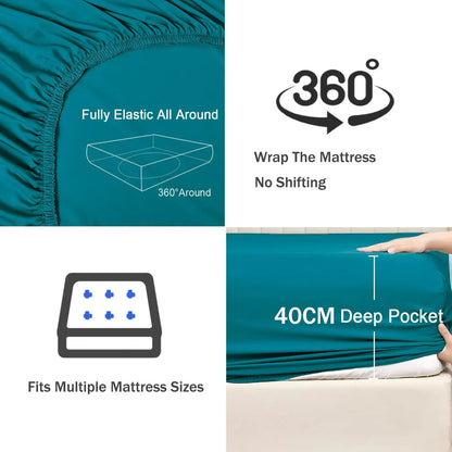 2 Piece Fitted Sheet Set- Fitted Sheet & Pillowcases -Breathable Bedding - Wrinkle, Fade, Stain Resistant- 40cm Deep Pocket Fitted Bed Sheet Set(Biscay blue,Single) - Image 3