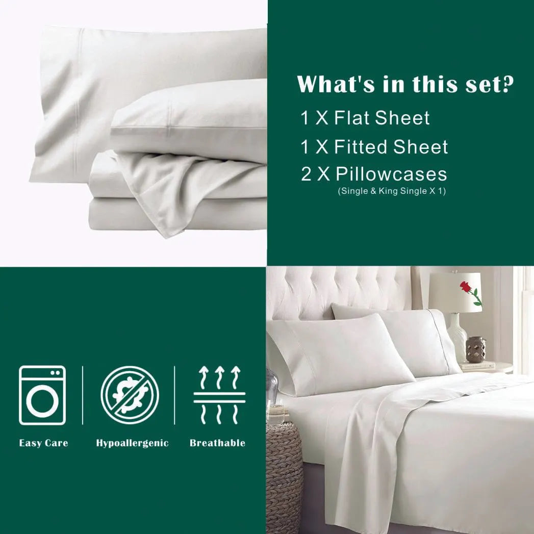 3 Piece Bed Sheet Set- Bedding Sheets & Pillowcases -Breathable Bedding - Wrinkle, Fade, Stain Resistant-Deep Pocket Flat Fitted Bed Sheet Set(Raw white,Single) - Image 2