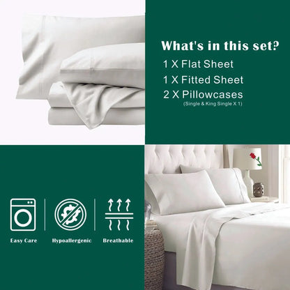 3 Piece Bed Sheet Set- Bedding Sheets & Pillowcases -Breathable Bedding - Wrinkle, Fade, Stain Resistant-Deep Pocket Flat Fitted Bed Sheet Set(Raw white,Single) - Image 2