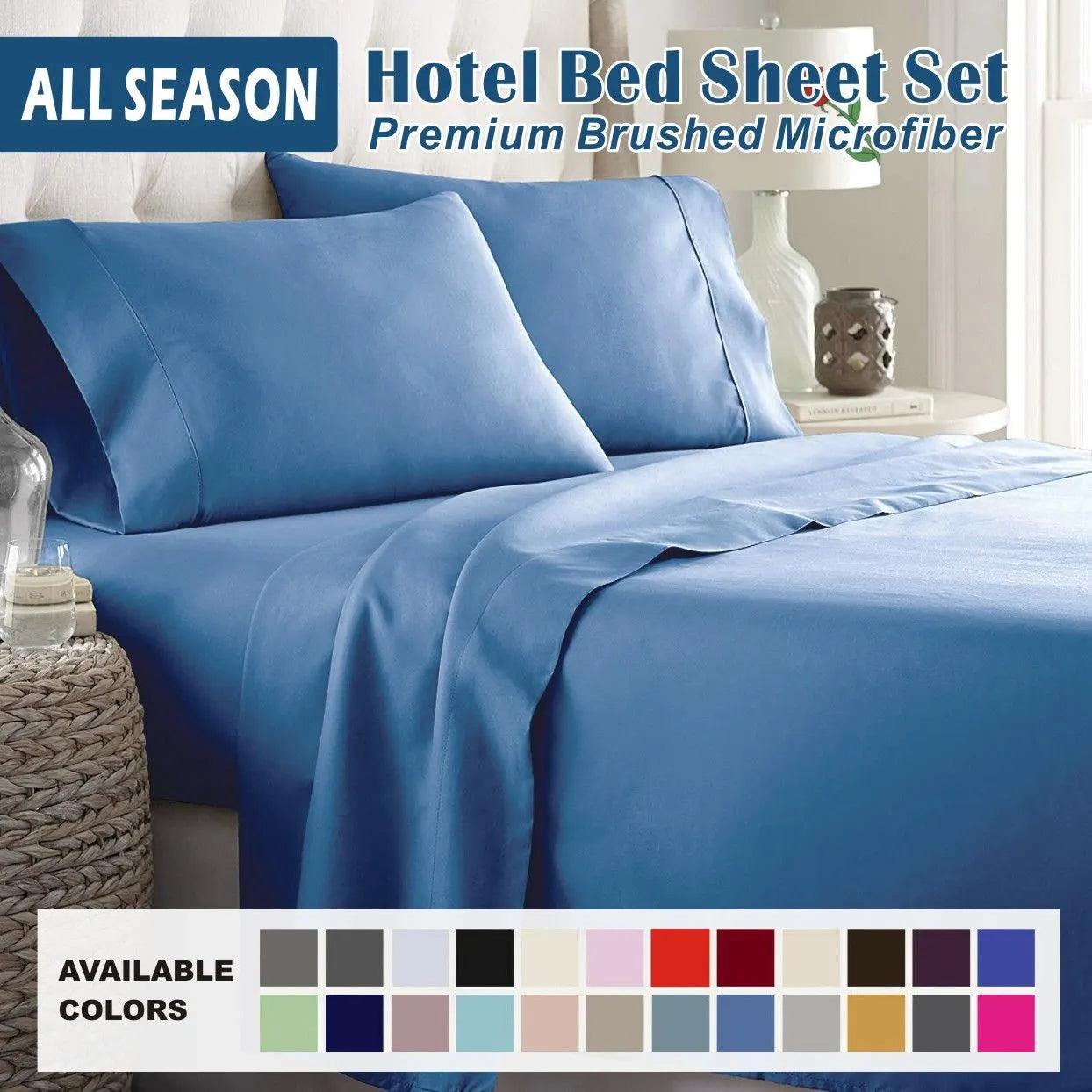 3 Piece Bed Sheet Set- Bedding Sheets & Pillowcases -Breathable Bedding - Wrinkle, Fade, Stain Resistant-Deep Pocket Flat Fitted Bed Sheet Set(Ocean,Single)