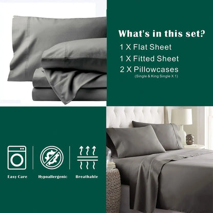 3 Piece Bed Sheet Set- Bedding Sheets & Pillowcases -Breathable Bedding - Wrinkle, Fade, Stain Resistant-Deep Pocket Flat Fitted Bed Sheet Set(Grey,Single) - Image 8