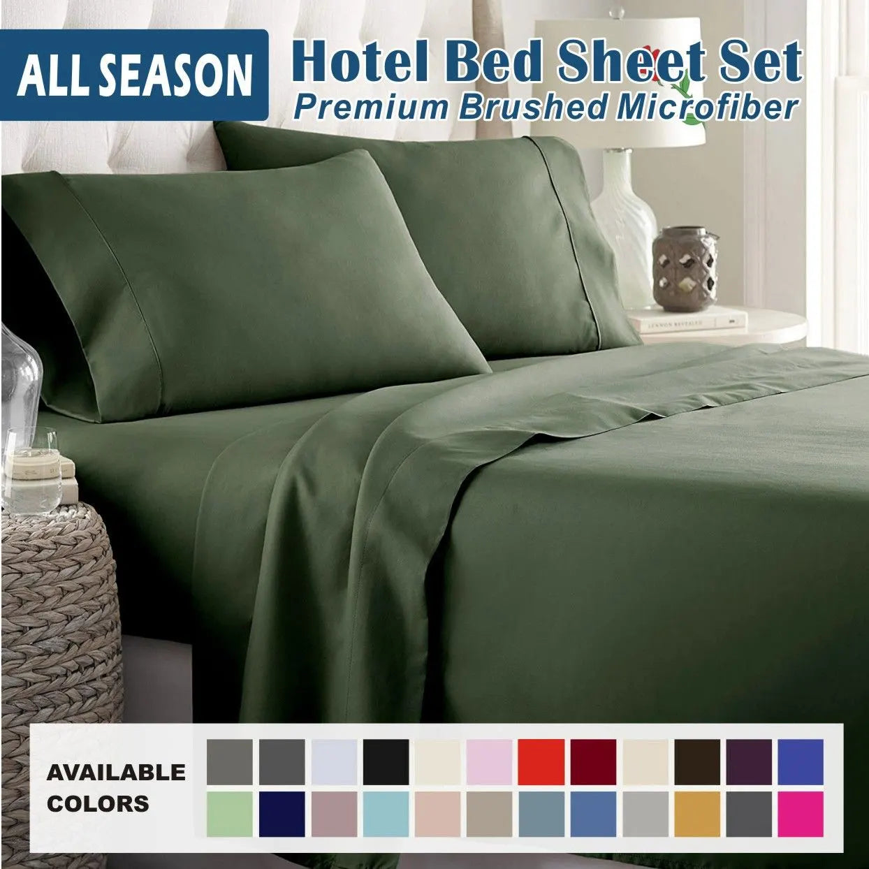 3 Piece Bed Sheet Set- Bedding Sheets & Pillowcases -Breathable Bedding - Wrinkle, Fade, Stain Resistant-Deep Pocket Flat Fitted Bed Sheet Set(Olive green,Single)