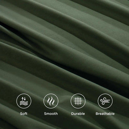 3 Piece Bed Sheet Set- Bedding Sheets & Pillowcases -Breathable Bedding - Wrinkle, Fade, Stain Resistant-Deep Pocket Flat Fitted Bed Sheet Set(Olive green,Single) - Image 3