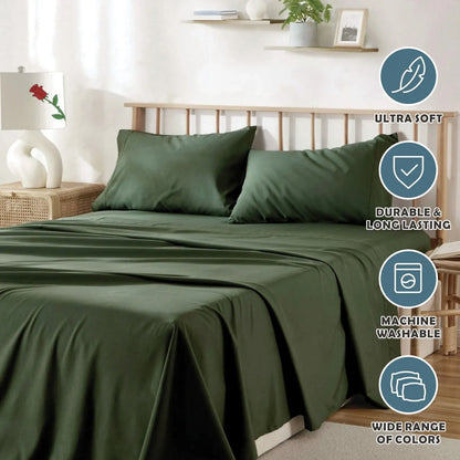 3 Piece Bed Sheet Set- Bedding Sheets & Pillowcases -Breathable Bedding - Wrinkle, Fade, Stain Resistant-Deep Pocket Flat Fitted Bed Sheet Set(Olive green,Single) - Image 6