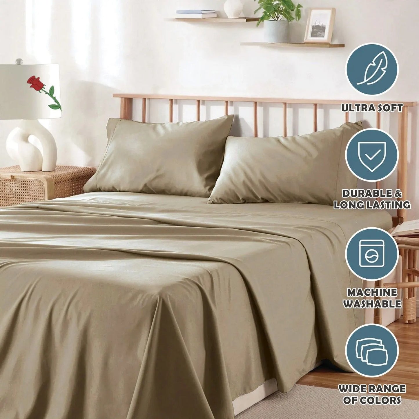 3 Piece Bed Sheet Set- Bedding Sheets & Pillowcases -Breathable Bedding - Wrinkle, Fade, Stain Resistant-Deep Pocket Flat Fitted Bed Sheet Set(Cream White,Single) - Image 6
