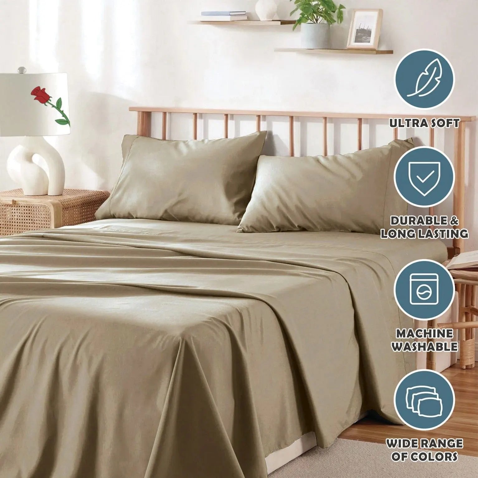 3 Piece Bed Sheet Set- Bedding Sheets & Pillowcases -Breathable Bedding - Wrinkle, Fade, Stain Resistant-Deep Pocket Flat Fitted Bed Sheet Set(Cream White,Single) - Image 6
