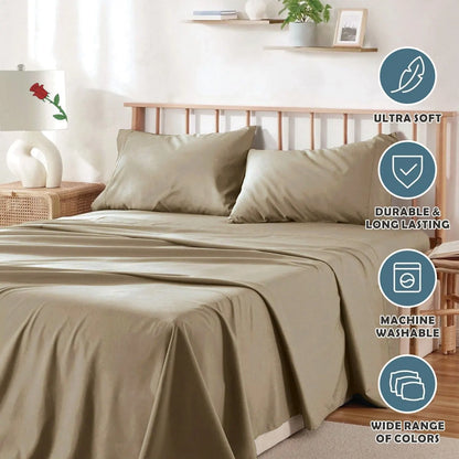 3 Piece Bed Sheet Set- Bedding Sheets & Pillowcases -Breathable Bedding - Wrinkle, Fade, Stain Resistant-Deep Pocket Flat Fitted Bed Sheet Set(Cream White,Single) - Image 6