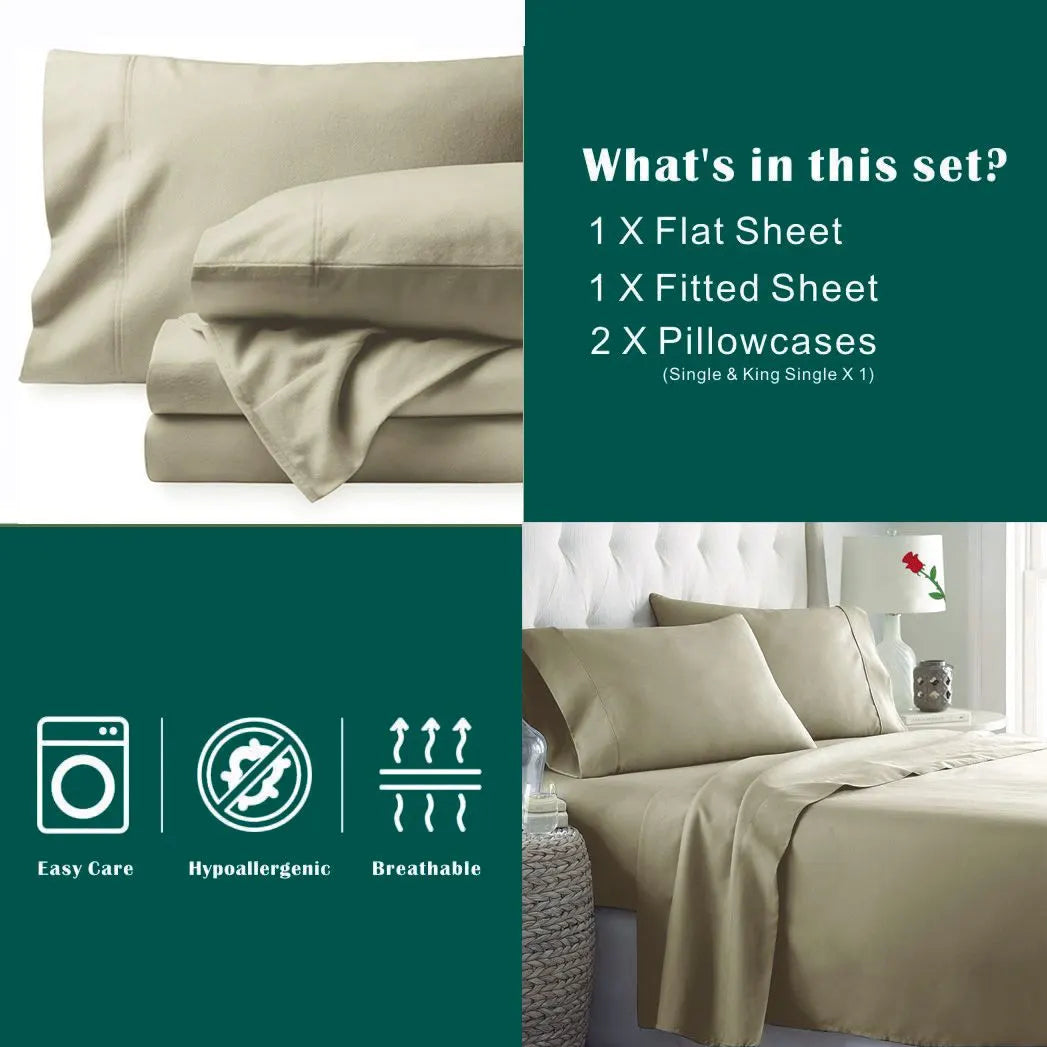 3 Piece Bed Sheet Set- Bedding Sheets & Pillowcases -Breathable Bedding - Wrinkle, Fade, Stain Resistant-Deep Pocket Flat Fitted Bed Sheet Set(Cream White,Single) - Image 7