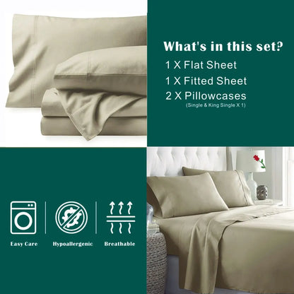 3 Piece Bed Sheet Set- Bedding Sheets & Pillowcases -Breathable Bedding - Wrinkle, Fade, Stain Resistant-Deep Pocket Flat Fitted Bed Sheet Set(Cream White,Single) - Image 7