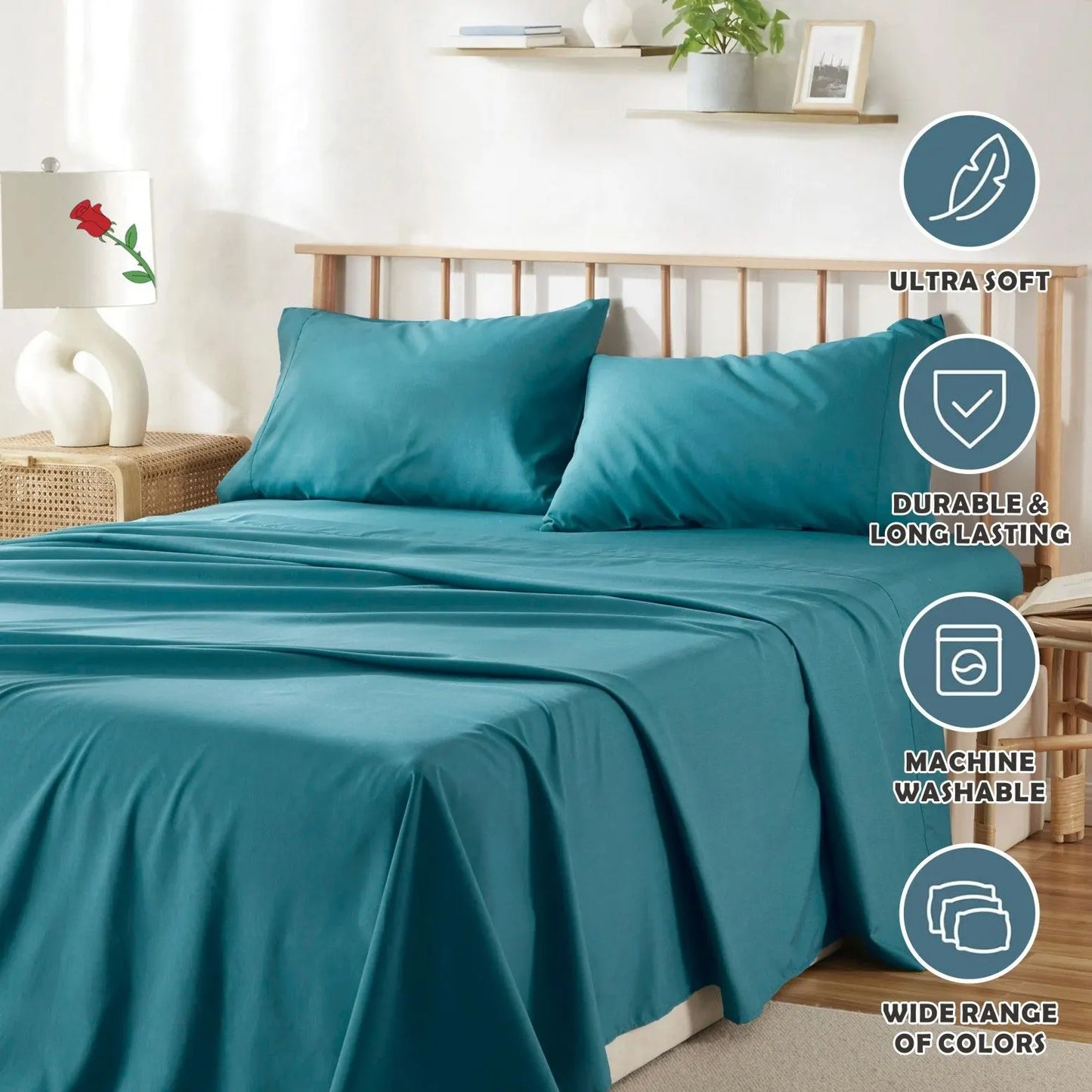 3 Piece Bed Sheet Set- Bedding Sheets & Pillowcases -Breathable Bedding - Wrinkle, Fade, Stain Resistant-Deep Pocket Flat Fitted Bed Sheet Set(Biscay blue,Single) - Image 6