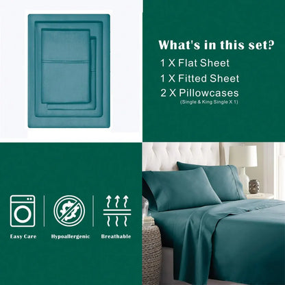 3 Piece Bed Sheet Set- Bedding Sheets & Pillowcases -Breathable Bedding - Wrinkle, Fade, Stain Resistant-Deep Pocket Flat Fitted Bed Sheet Set(Biscay blue,Single) - Image 7